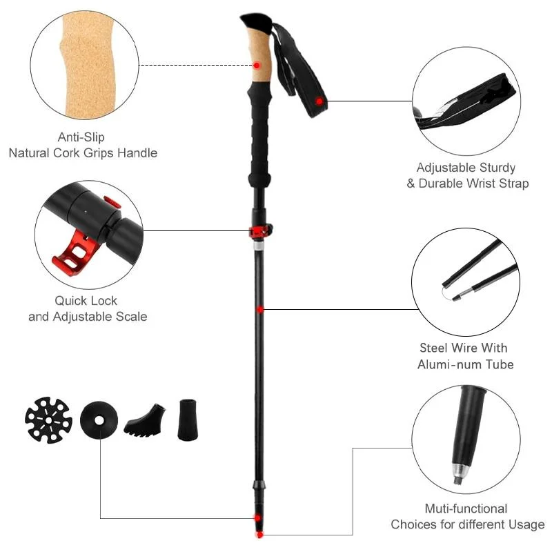 Outdoor Aluminum Alloy Extension Telescopic Hiking Pole Rubber Handle Blue Trekking Pole