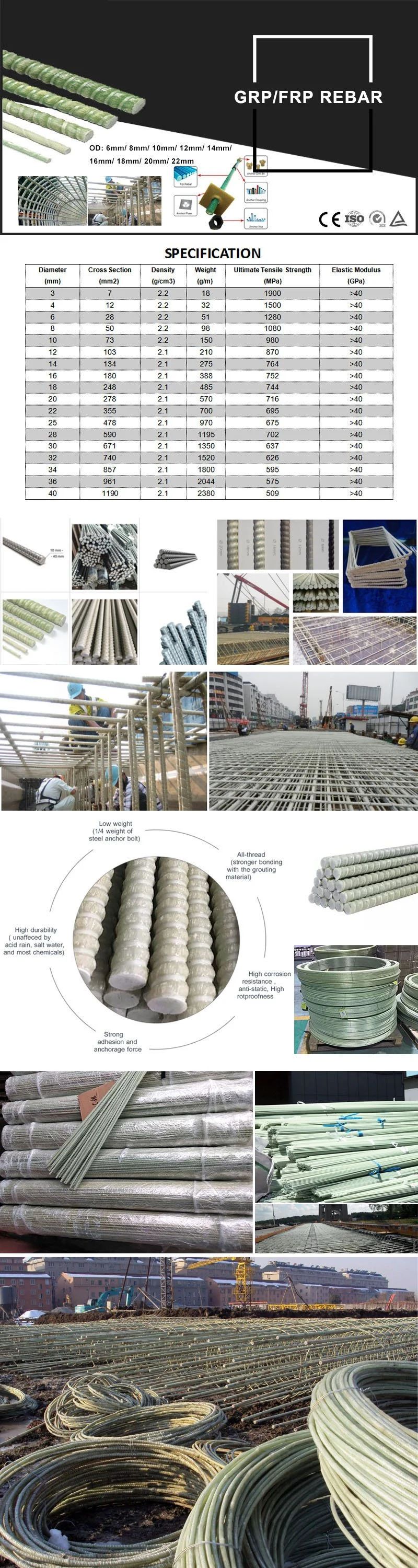 Factory Wholesale High Quality Carbon Fiber Rebar Glass Fiber Rebar